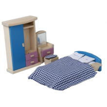 Деревянная мебель для мини-игрушек Маленькая синяя спальня для игры в игрушки YT1116